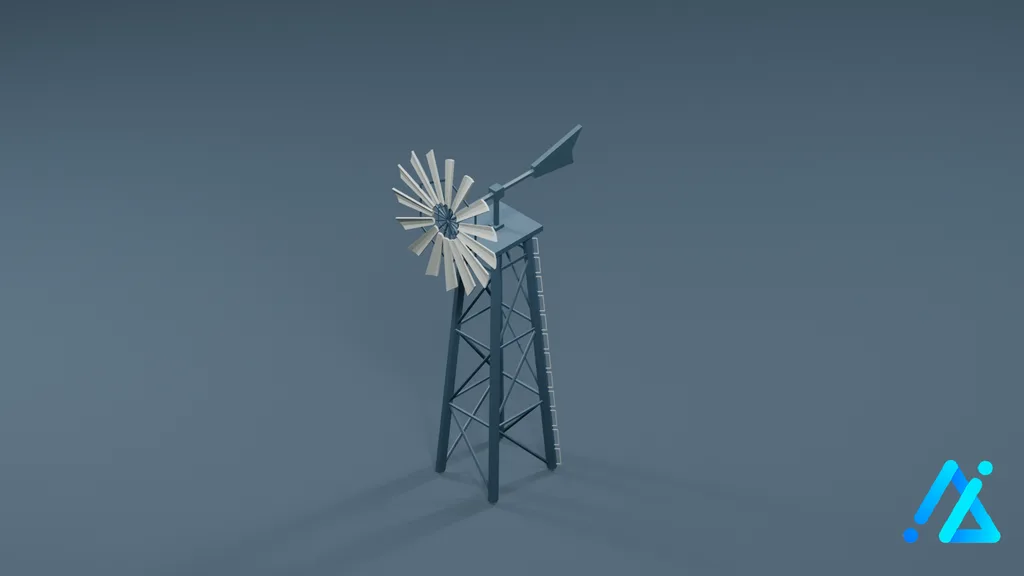 Low-Poly Farm Windmill Tower 01 — 3D model preview