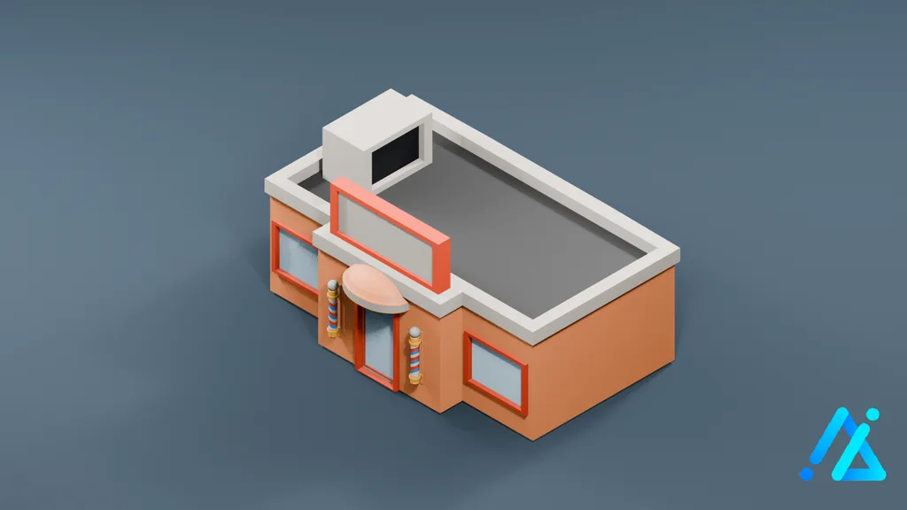 Low-Poly Orange Barbershop — 3D model preview