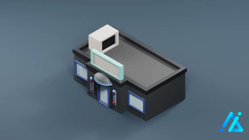 Low-Poly Dark Barbershop — 3D model preview