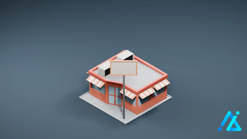 Low-Poly Red Bistro — 3D model preview