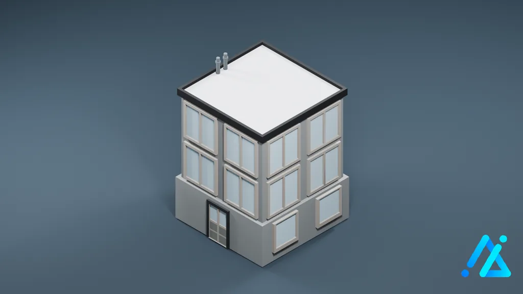 Low-Poly White Corner Building — 3D model preview