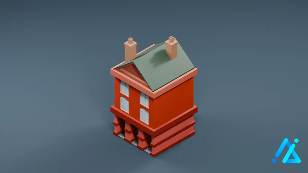 Low-Poly Red Village Building — 3D model preview