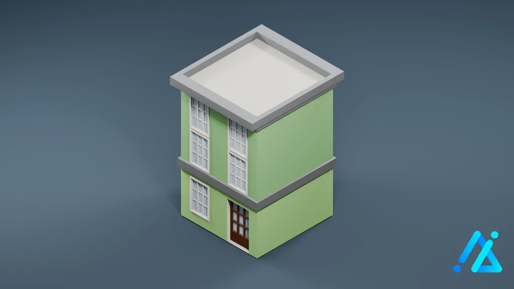 Low-Poly Green Townhouse — 3D model preview