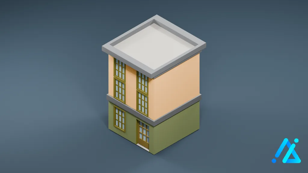 Low-Poly Cream Townhouse — 3D model preview