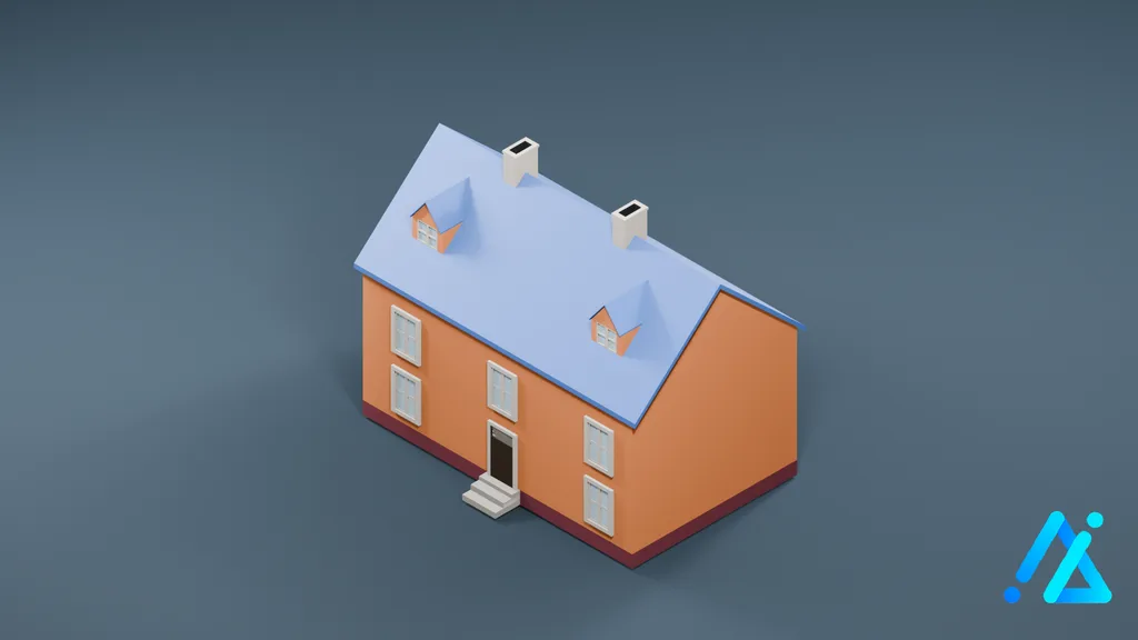 Low-Poly Orange Gabled House — 3D model preview