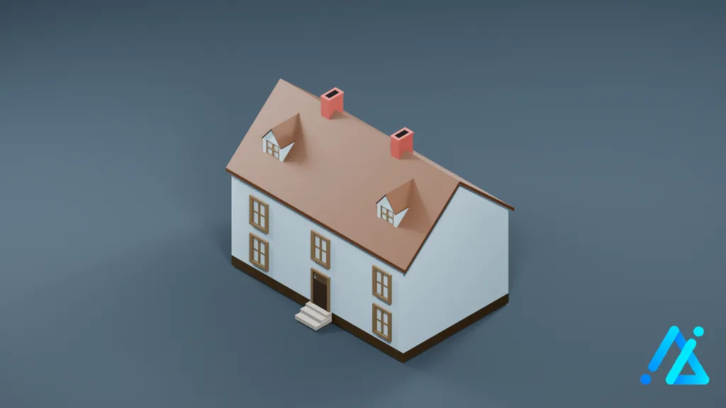 Low-Poly White Gabled House — 3D model preview
