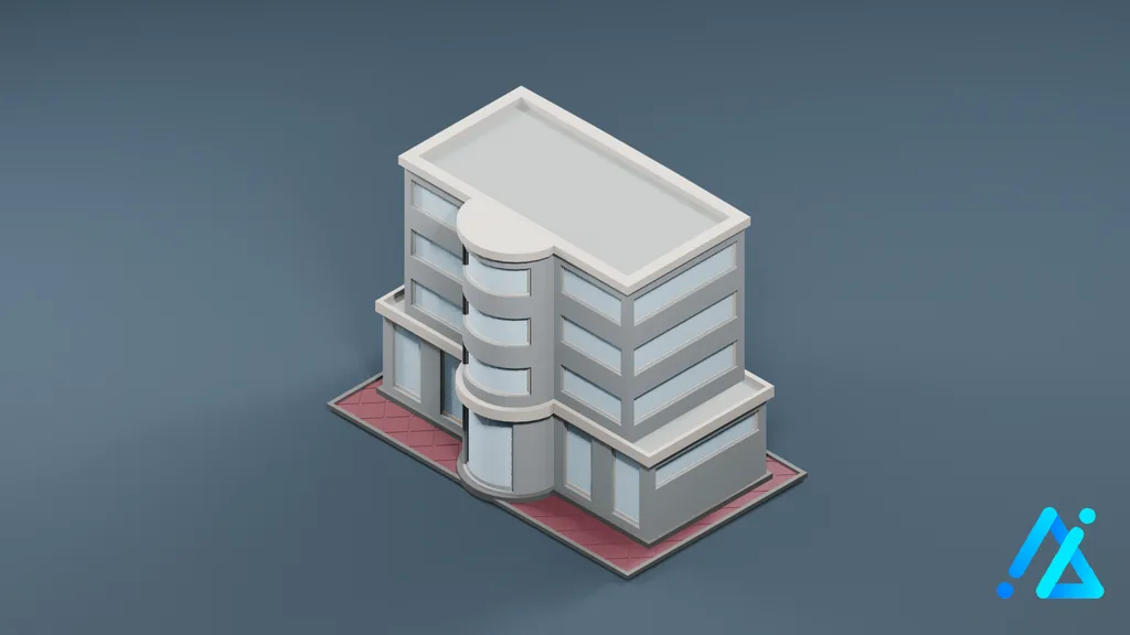 Low-Poly White Office Building — 3D model preview