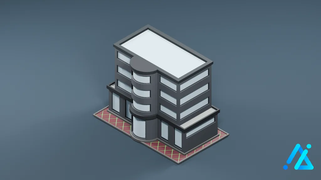 Low-Poly Dark Office Building — 3D model preview