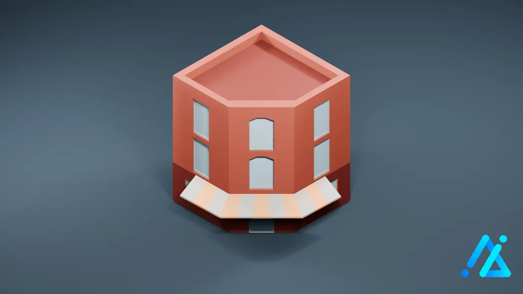 Low-Poly Red Corner Cafe — 3D model preview