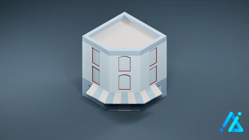 Low-Poly White Corner Cafe — 3D model preview