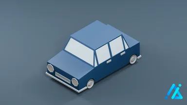 Low-Poly Blue Sedan