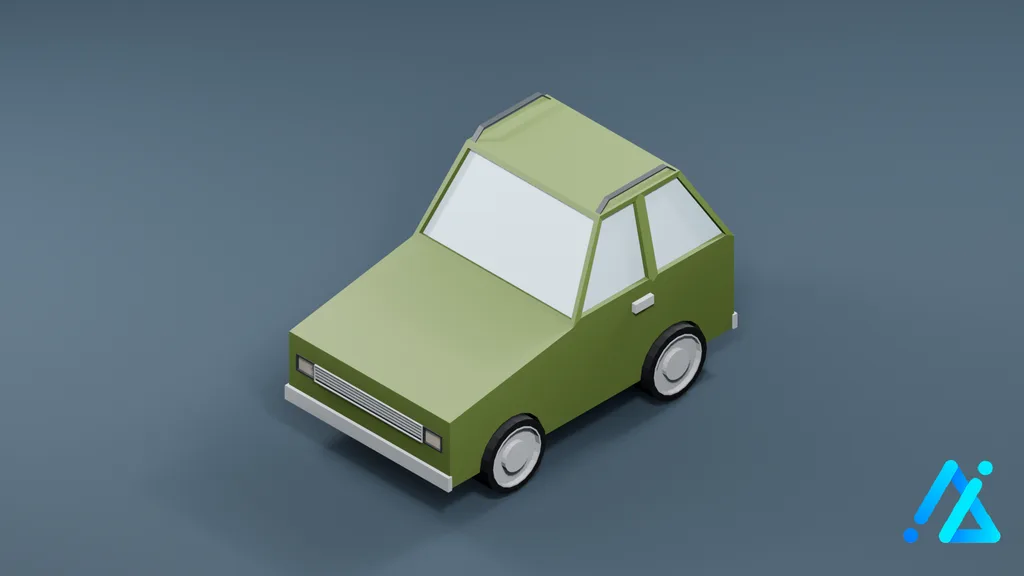 Low-Poly Green Compact Car — 3D model preview