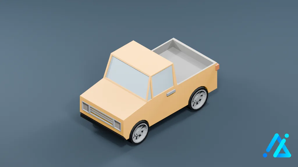 Low-Poly Cream Pickup Truck — 3D model preview