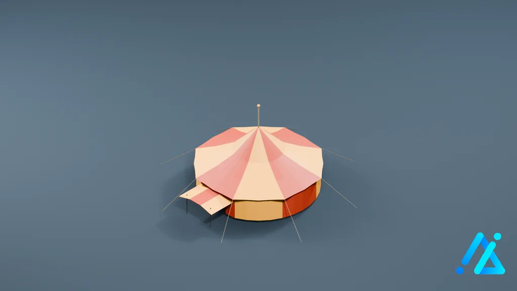 Low-Poly Striped Circus Tent — 3D model preview
