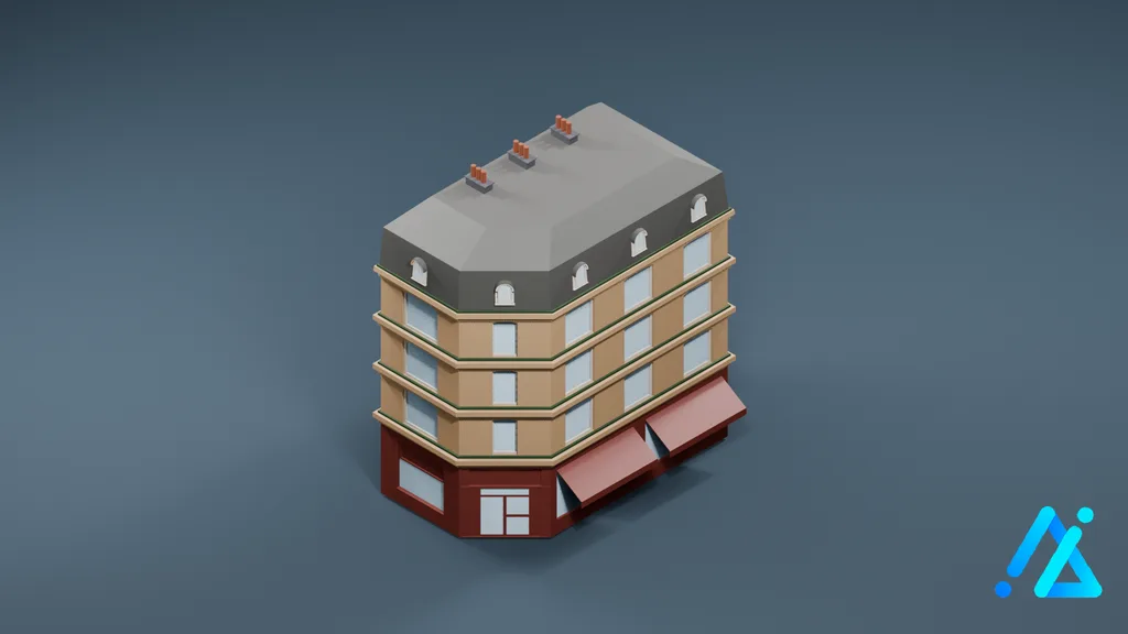 Low-Poly Tan Apartment Block — 3D model preview