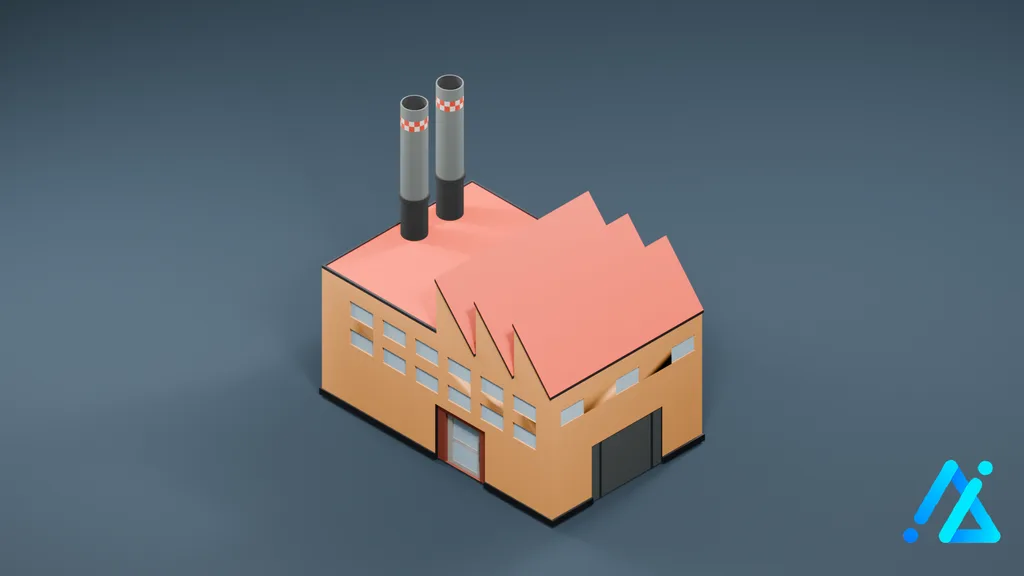 Low-Poly Pink-Roof Factory — 3D model preview