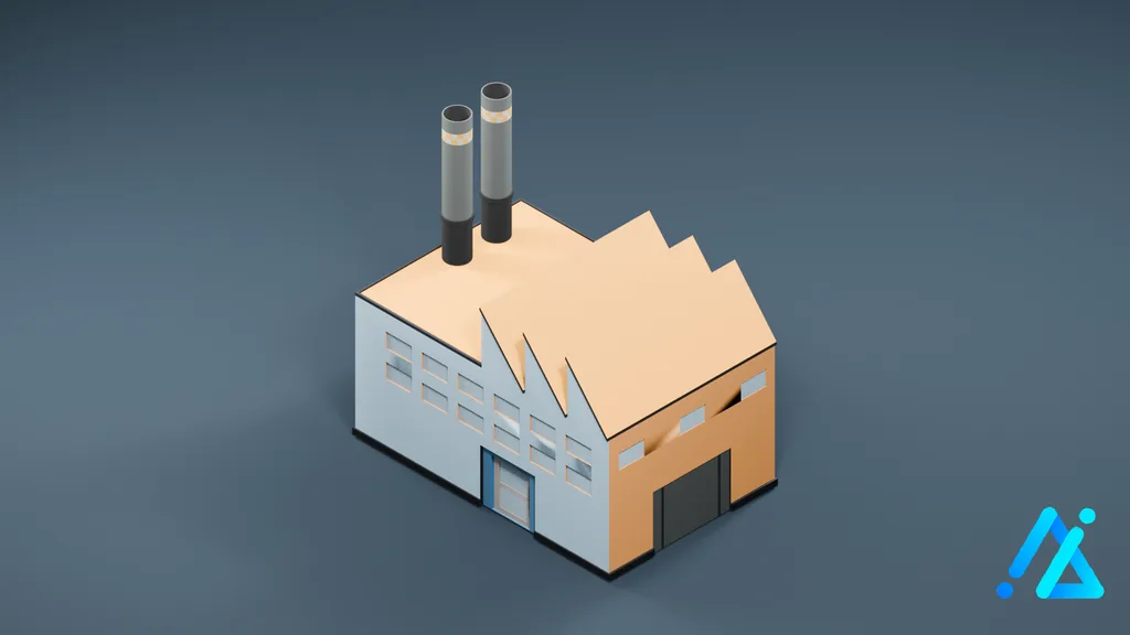 Low-Poly Cream-Roof Factory — 3D model preview