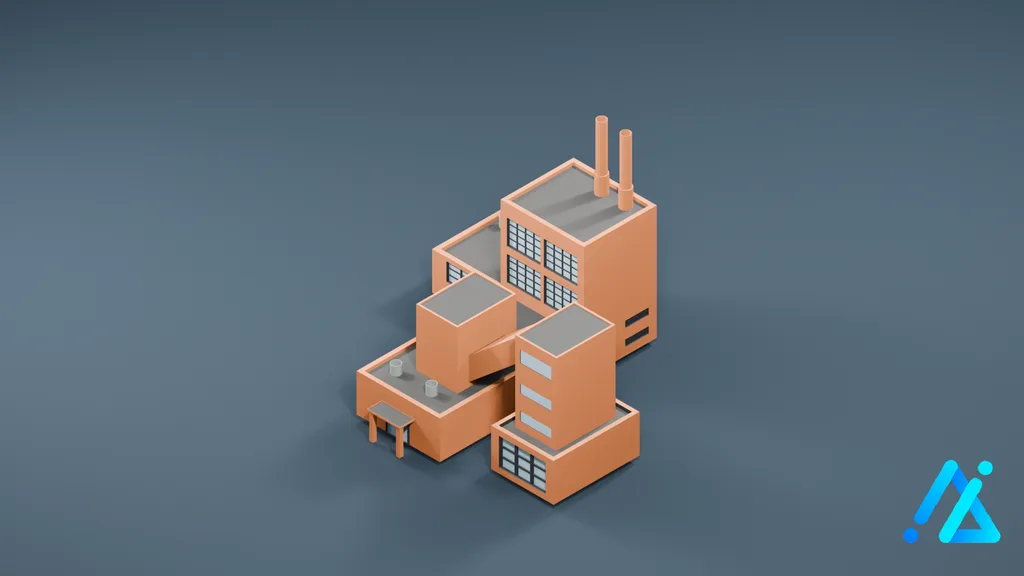 Low-Poly Orange Industrial Complex — 3D model preview