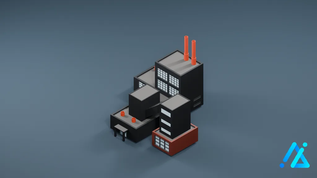 Low-Poly Dark Industrial Complex — 3D model preview