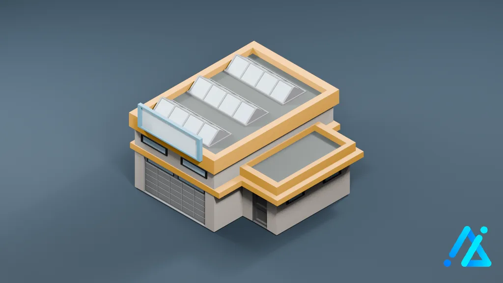 Low-Poly Garage Building 01 — 3D model preview