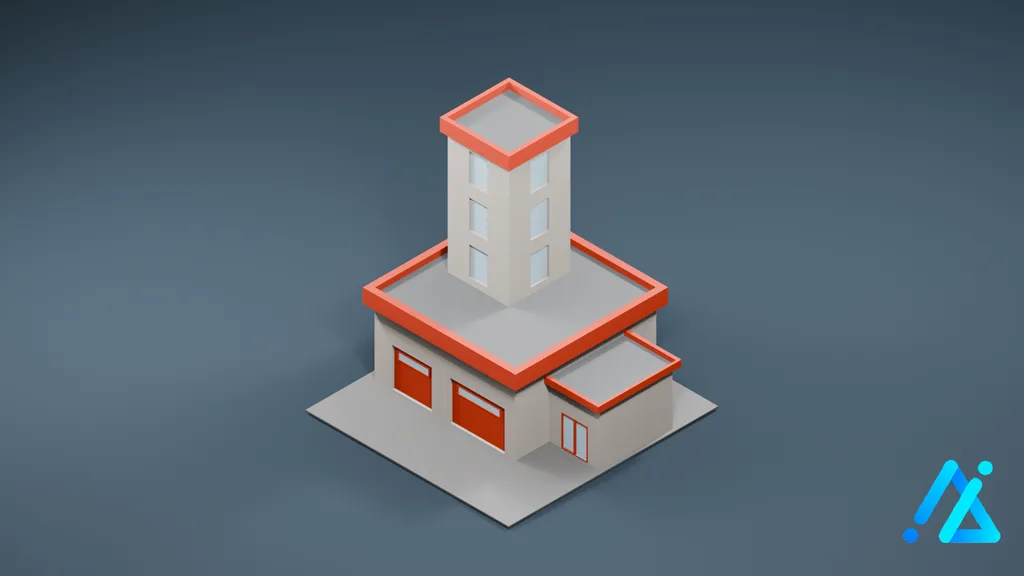 Low-Poly Garage Building 02 — 3D model preview