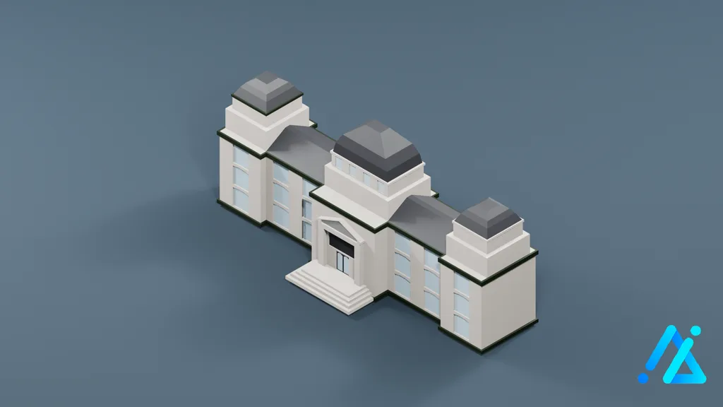 Low-Poly White Government Building — 3D model preview
