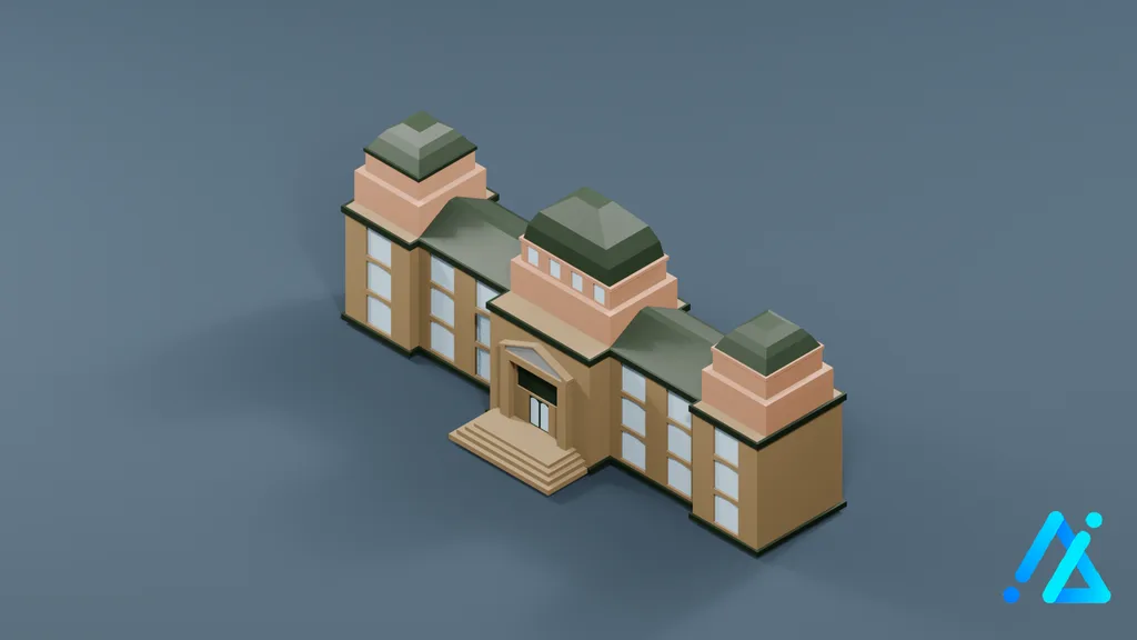 Low-Poly Tan Government Building — 3D model preview