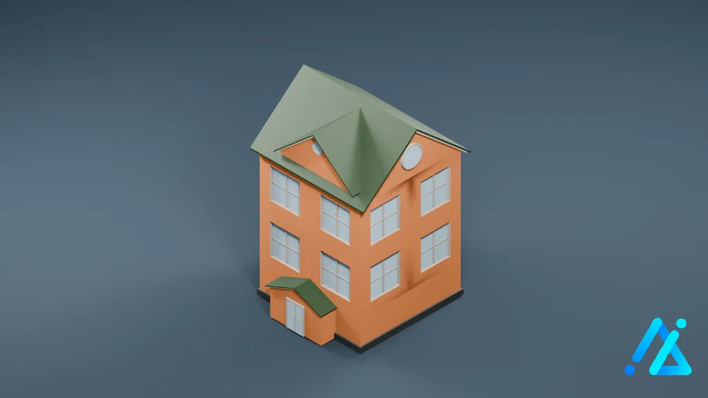 Low-Poly Green-Roof Guildhall — 3D model preview