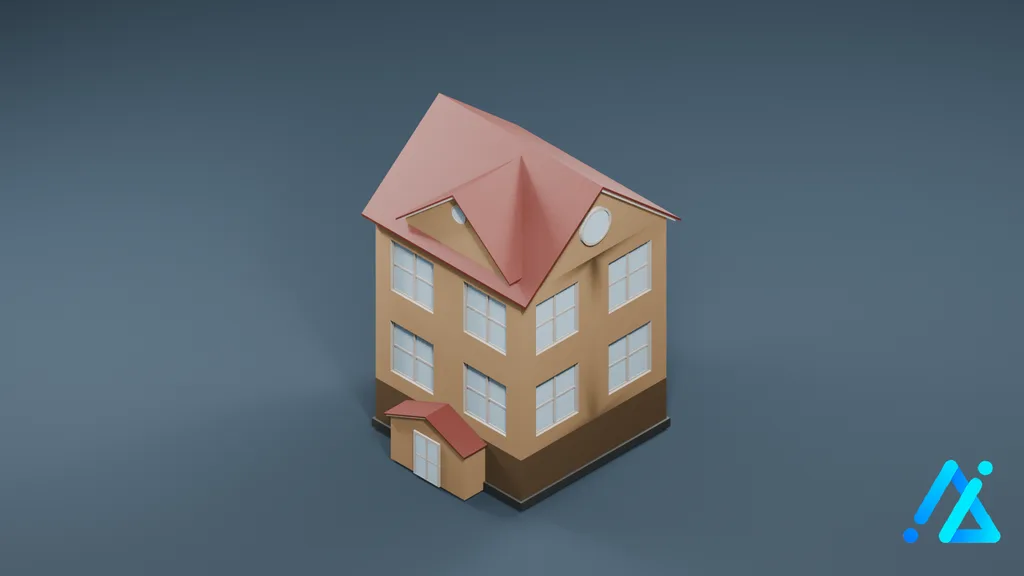 Low-Poly Pink-Roof Guildhall — 3D model preview