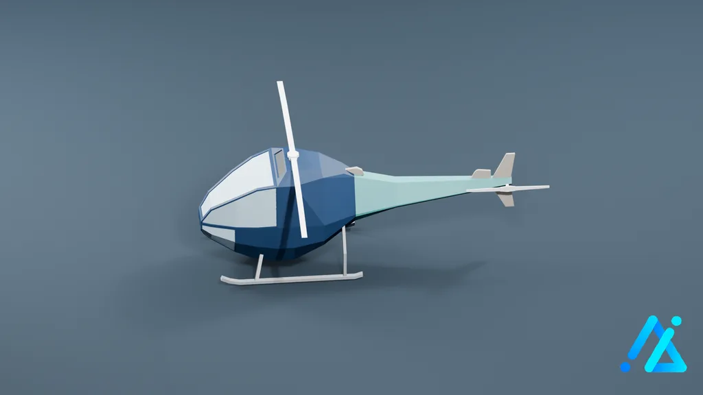 Low-Poly Blue Helicopter — 3D model preview