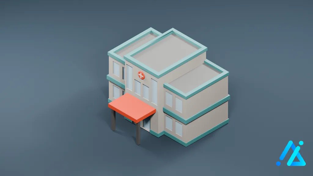 Low-Poly Modern Hospital Building — 3D model preview