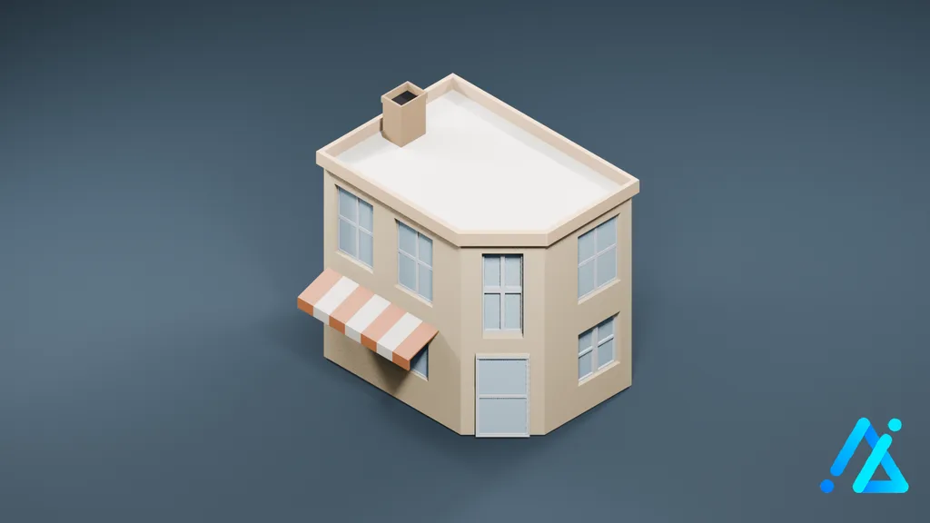 Low-Poly Cream Hostel — 3D model preview