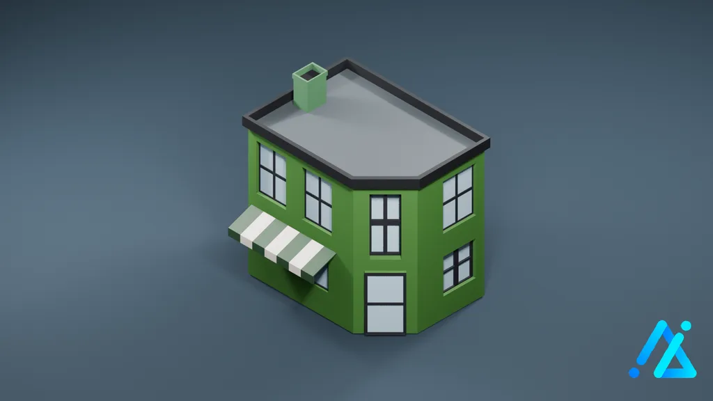 Low-Poly Green Hostel — 3D model preview