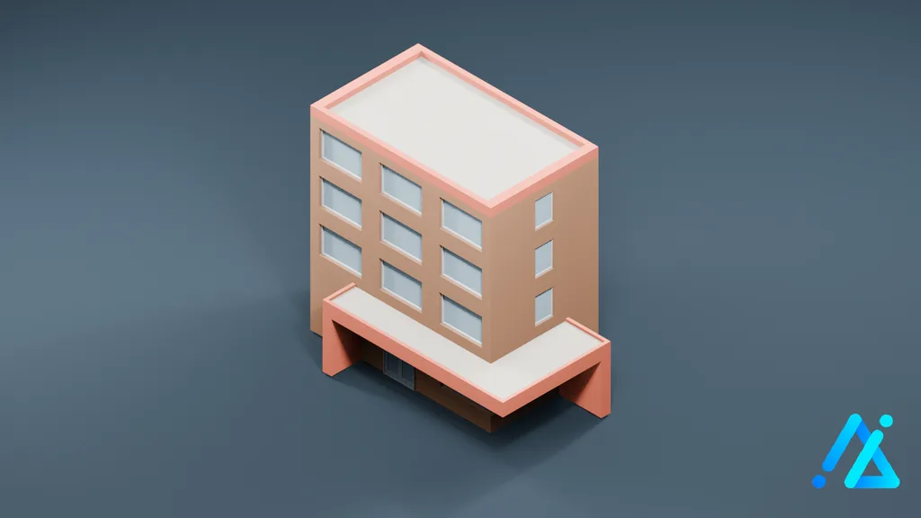 Low-Poly Tan Hotel — 3D model preview