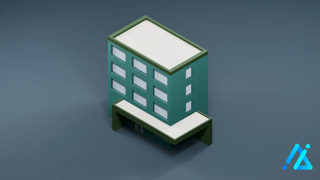 Low-Poly Green Hotel — 3D model preview