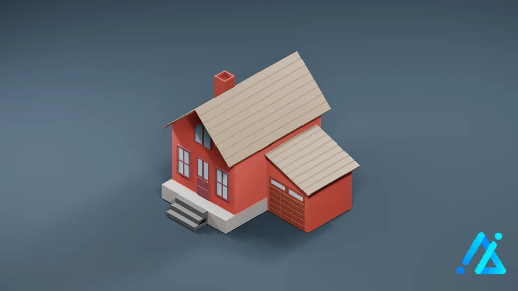 Low-Poly Bright Red Cottage 01 — 3D model preview