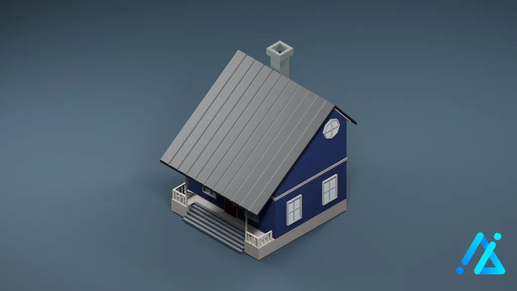Low-Poly Navy Cottage 02 — 3D model preview