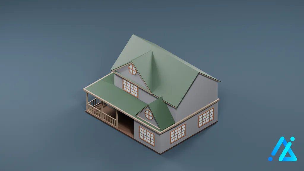 Low-Poly Green-Roof House 03 — 3D model preview