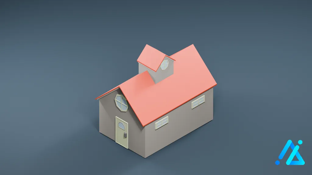 Low-Poly Gray Gabled House 04 — 3D model preview