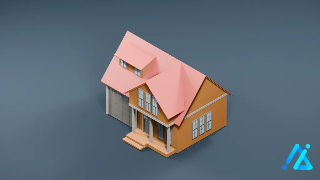 Low-Poly Orange Cottage 05 — 3D model preview