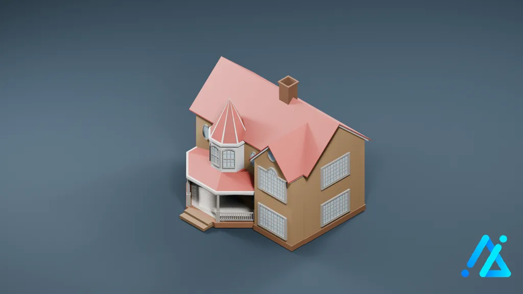 Low-Poly Pink-Roof Cottage 06 — 3D model preview