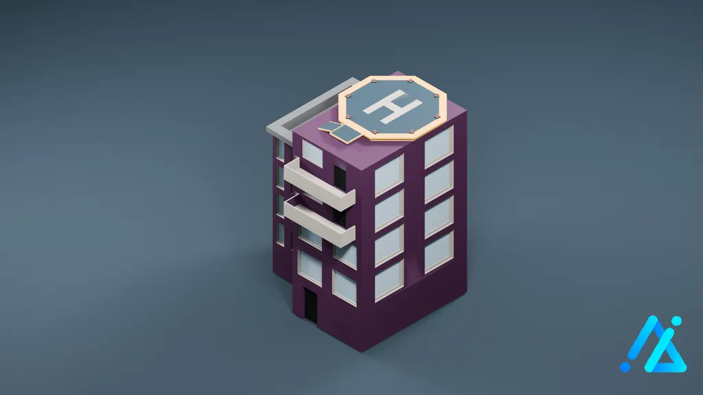 Low-Poly Purple Helipad Tower — 3D model preview