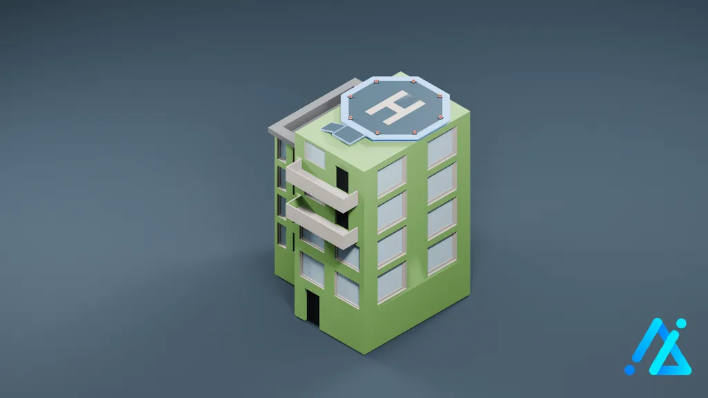 Low-Poly Green Helipad Tower — 3D model preview