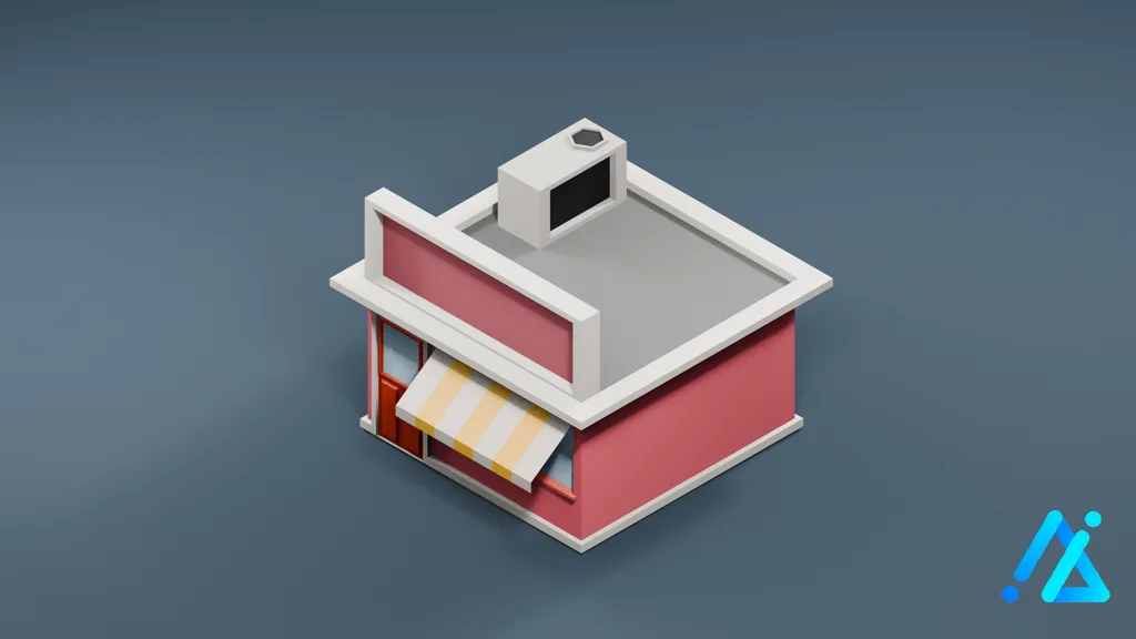 Low-Poly Red Market Shop — 3D model preview