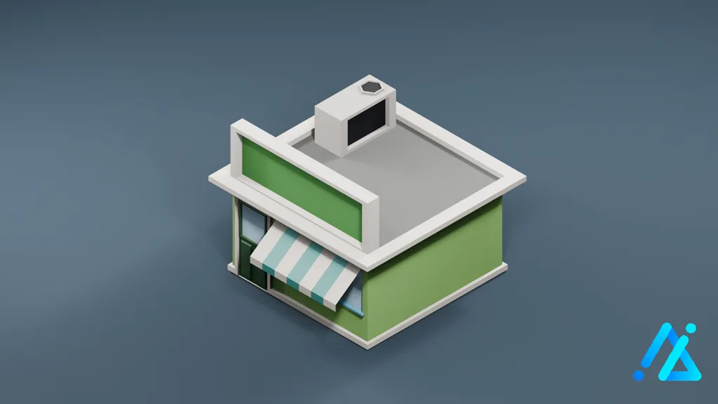Low-Poly Green Market Shop — 3D model preview