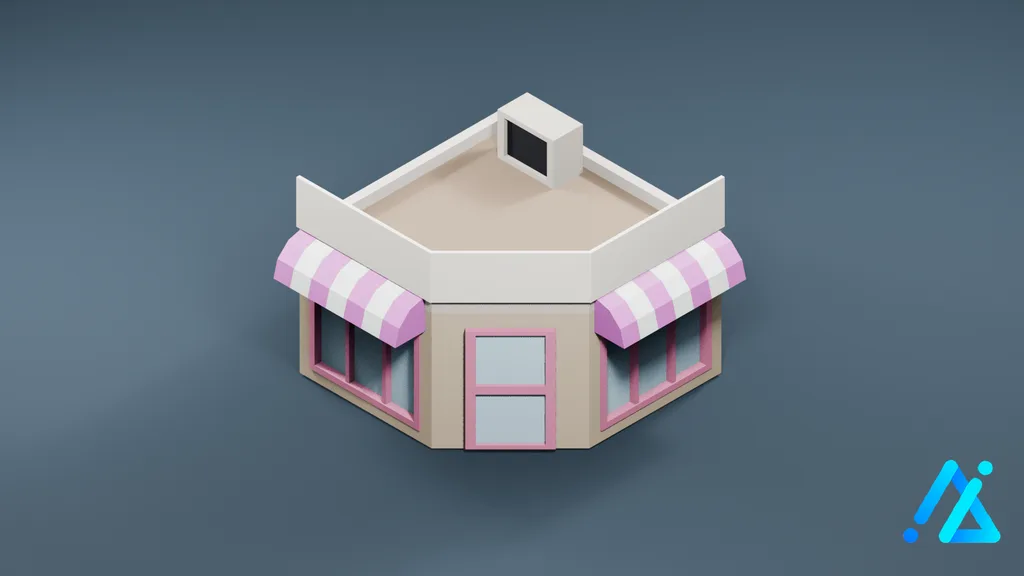 Low-Poly Pink Corner Shop — 3D model preview