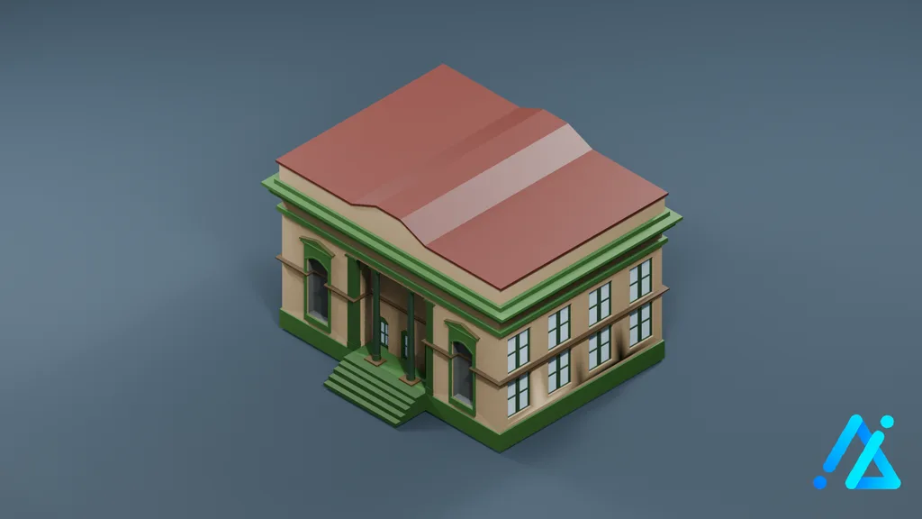 Low-Poly Green Museum — 3D model preview