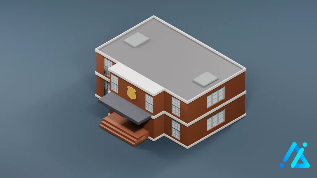 Low-Poly Brown Police Station — 3D model preview