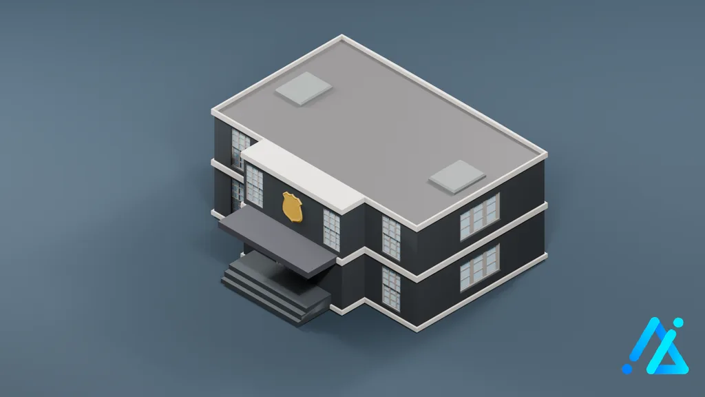 Low-Poly Black Police Station — 3D model preview