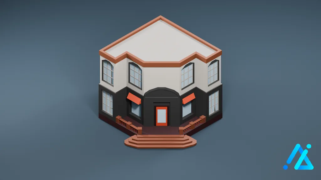 Low-Poly Restaurant Building 01 A — 3D model preview